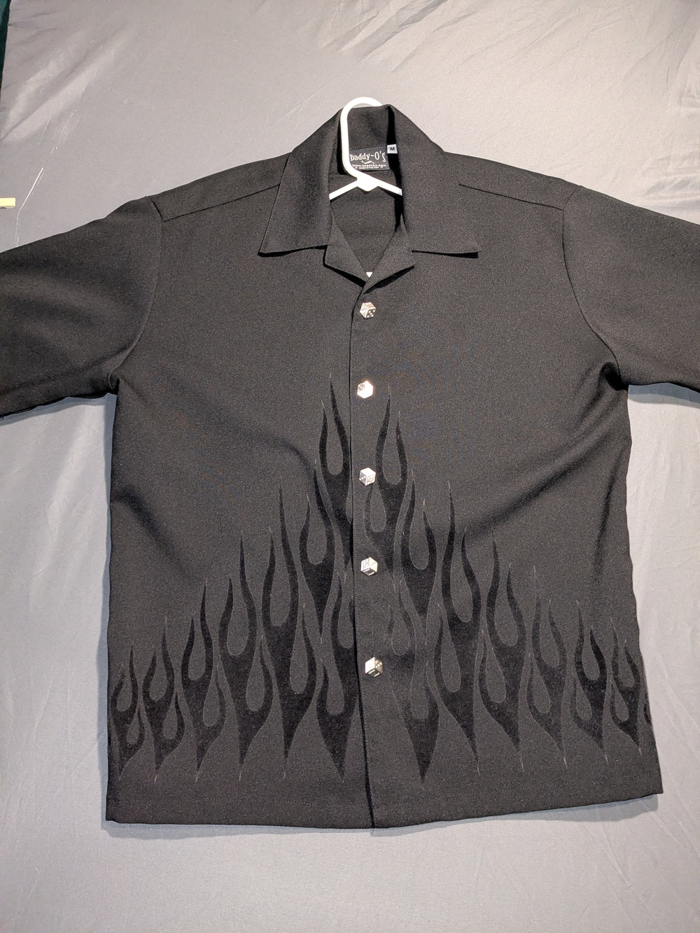 Black Flame-Detail Lightweight Bowling Shirt
